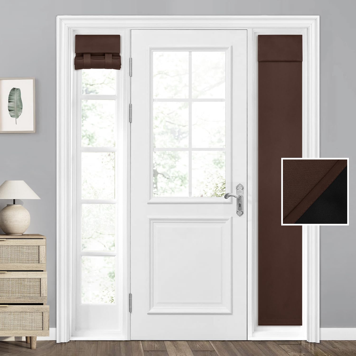 Homeideas 100% Blackout Sidelight Curtains For Front Door, Side Door Window Curtains, Front Door Curtains For Small Window, Thermal Insulated Door Window Covering, (1 Panel, W12 X L54, Brown)